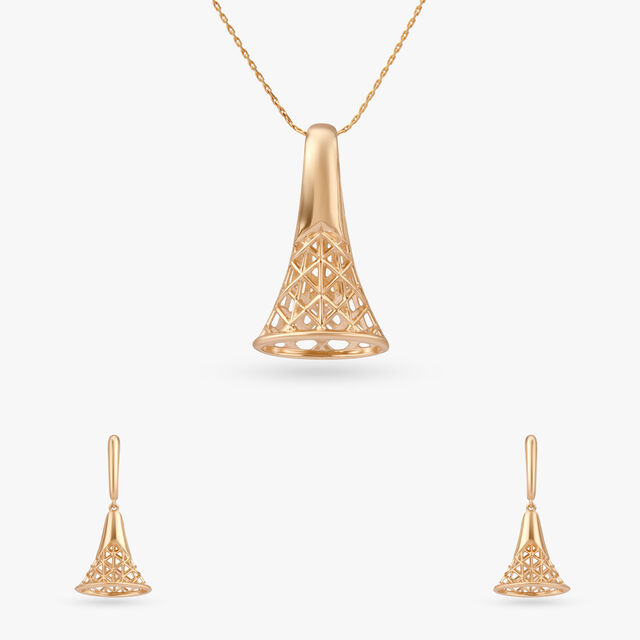 Aurora Lattice Gold Pendant and Earrings Set 