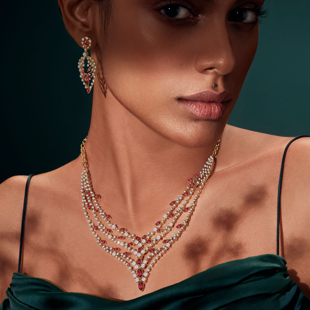 Buy Mystic Beauty Diamond and Tourmaline Necklace Set at Best Price Tanishq Singapore Online Store