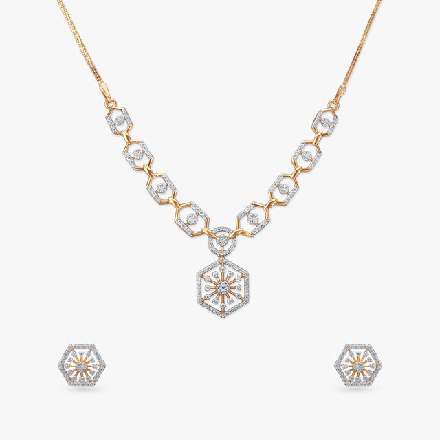 Hexagonal Elegance Diamond Necklace Set 