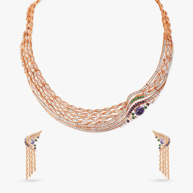 Flowing Layers Diamond Necklace Set 