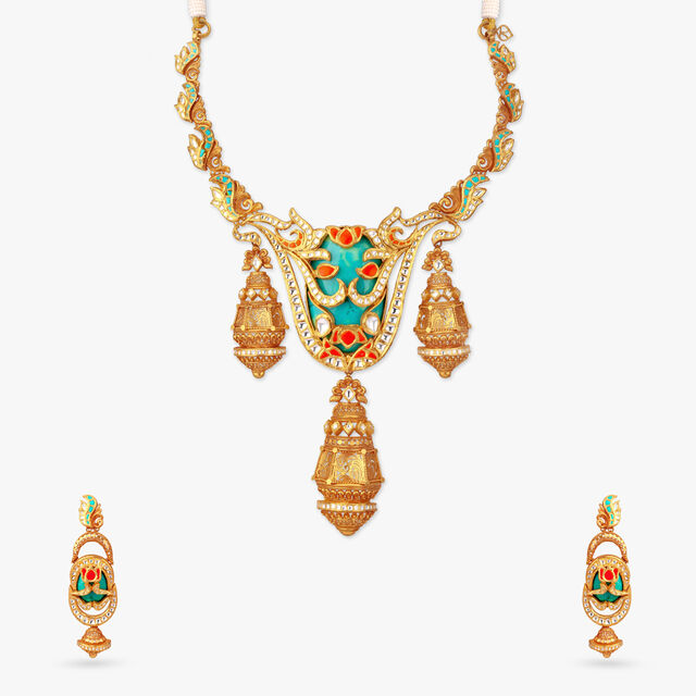 Palatial Bloom Gold Necklace Set 