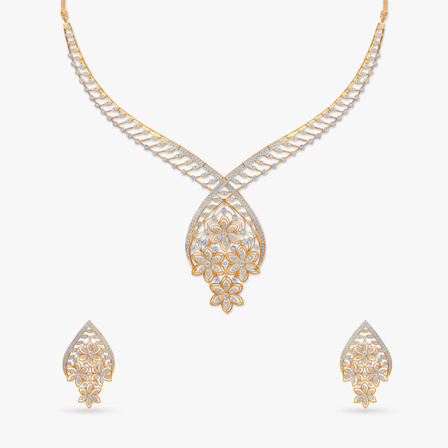 Ornate Blossom Diamond Necklace Set 