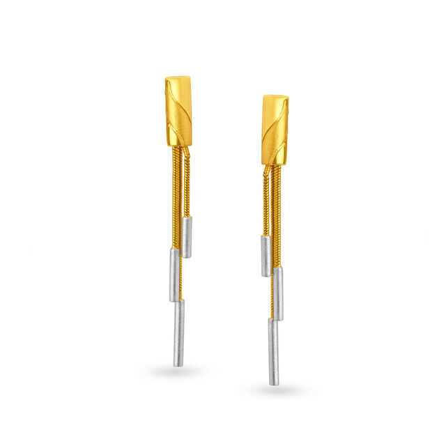 Gold Fancy Long Drop Earrings,,hi-res 