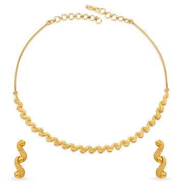 Wave Pattern Gold Necklace Set