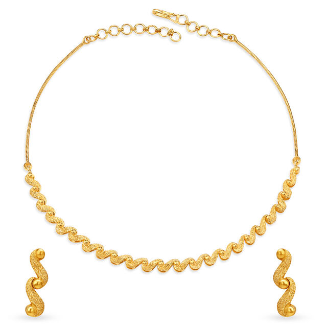 Wave Pattern Gold Necklace Set,,hi-res 