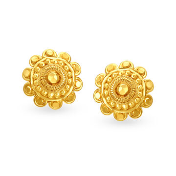 Exquisite 22 Karat Yellow Gold Ornate Floral Stud Earrings