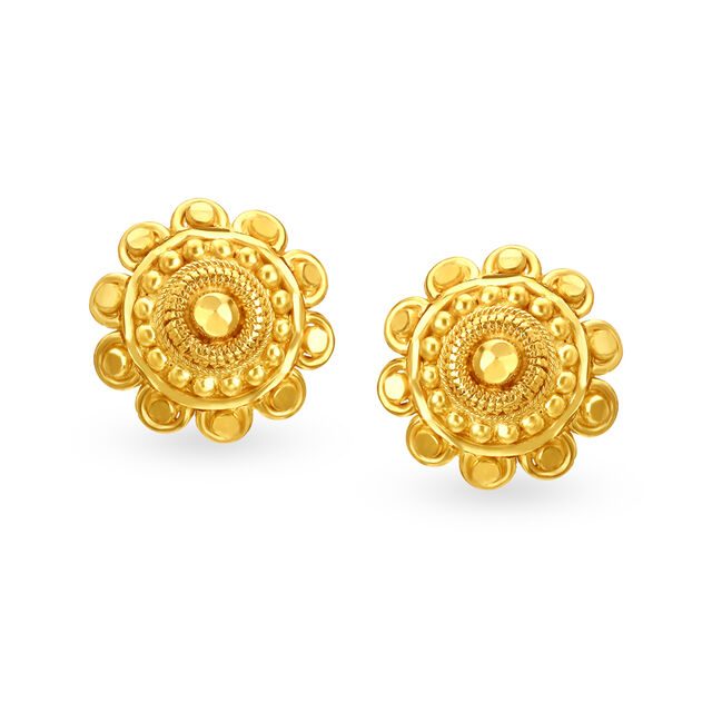 Exquisite 22 Karat Yellow Gold Ornate Floral Stud Earrings,,hi-res 