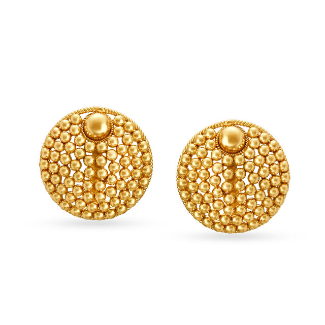 Round Beaded Rawa Work Gold Stud Earrings,,hi-res 