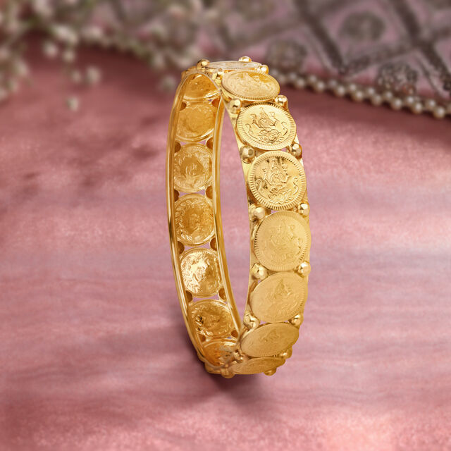 Striking Coin Style Gold Bangle,,hi-res 