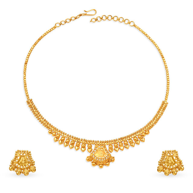 Beautiful Yellow Gold Trapezoid Necklace and Earrings Set 