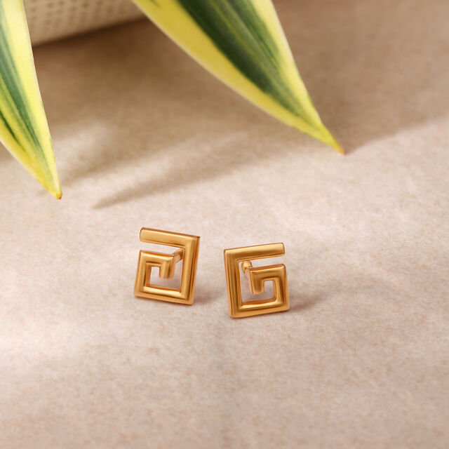 Rhombic Gold Stud Earrings,,hi-res 