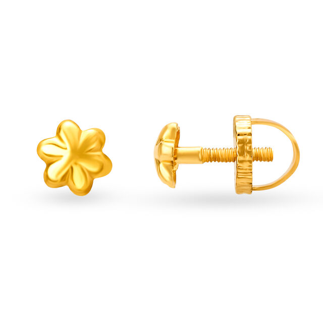 Simple 22 Karat Yellow Gold Floral Stud Earrings,,hi-res 2