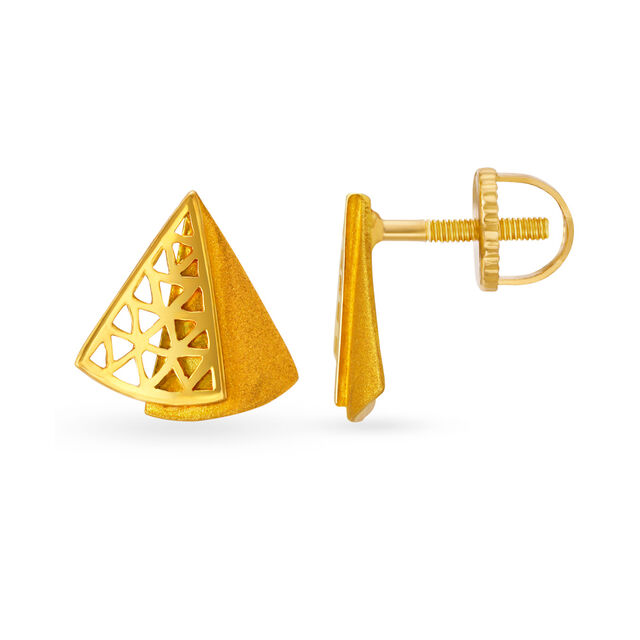 Sophisticated 18 Karat Yellow Gold Dual-Toned Geometric Studs