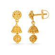 Traditional 22 Karat Yellow Gold Filigree Pattern Drop Earrings,,hi-res 2