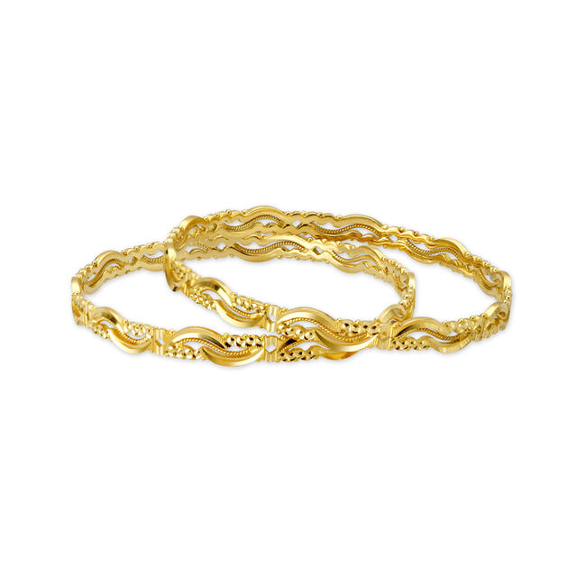 Enchanting Yellow Gold Carved Bangles,,hi-res 