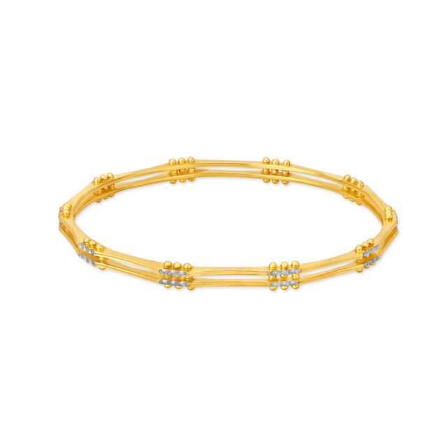 Distinctive Yellow Gold Beaded Ribbed Bangles 2