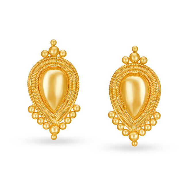 Elegant 22 Karat Yellow Gold Teardrop Stud Earrings 