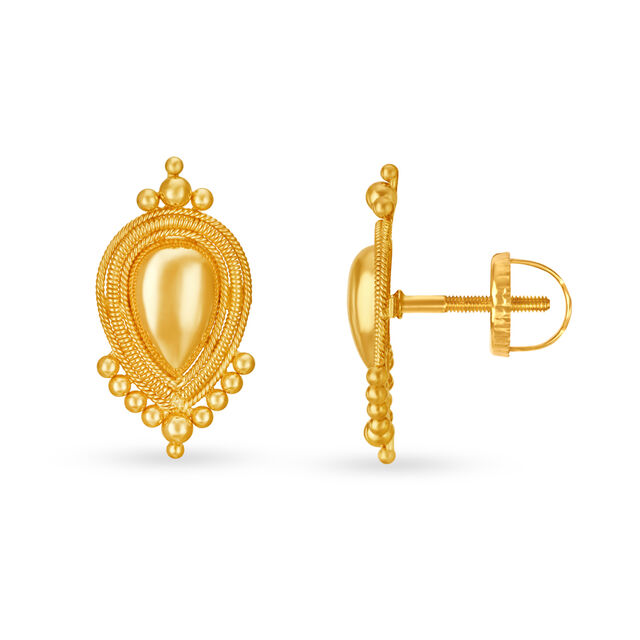 Elegant 22 Karat Yellow Gold Teardrop Stud Earrings 2