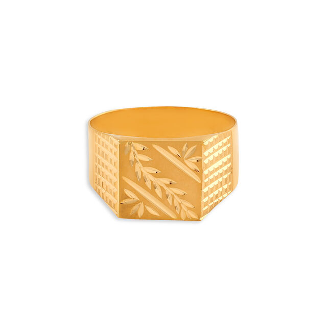 Square Leaf Gold Ring for Men,,hi-res 4