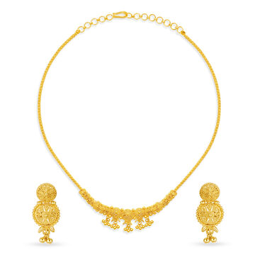 Lavish Yellow Gold Beaded Necklace and Earrings Set