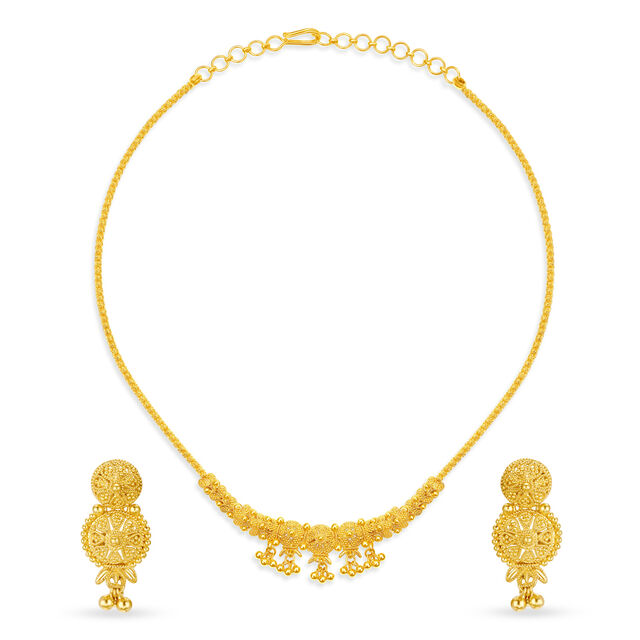 Lavish Yellow Gold Beaded Necklace and Earrings Set,,hi-res 