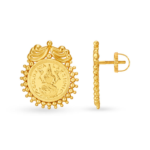 Divine 22 Karat Yellow Gold Goddess Lakshmi Beaded Stud Earrings 2