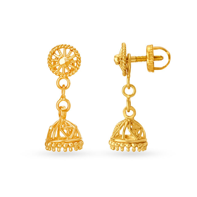 Dainty 22 Karat Yellow Gold Danglers With Patternwork,,hi-res 2
