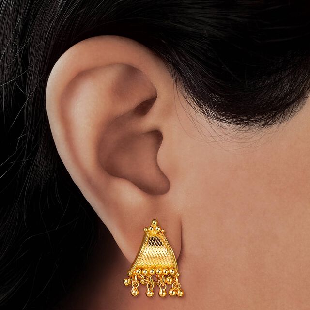 Sparkling Rawa Work Gold Stud Earrings