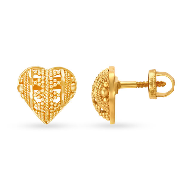 Romantic 22 Karat Yellow Gold Beaded Heart Stud Earrings,,hi-res 2