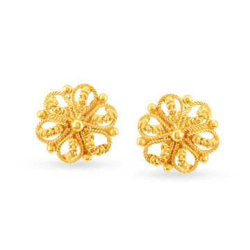 Enchanting 22 Karat Yellow Gold Filigree-Work Floral Studs