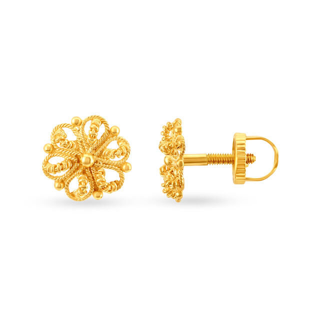 Enchanting 22 Karat Yellow Gold Filigree-Work Floral Studs