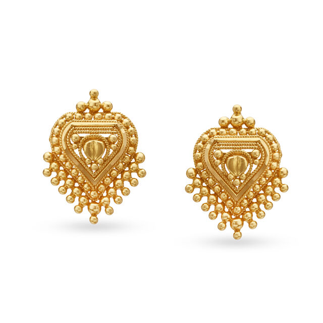 Traditional Beaded Gold Stud Earrings,,hi-res 2
