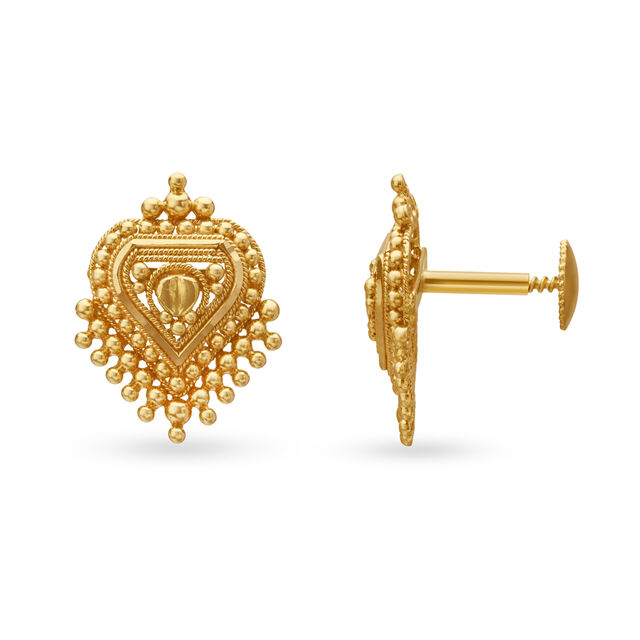 Traditional Beaded Gold Stud Earrings 4