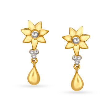 Delightful 18 Karat Yellow Gold Floral Drop Earrings