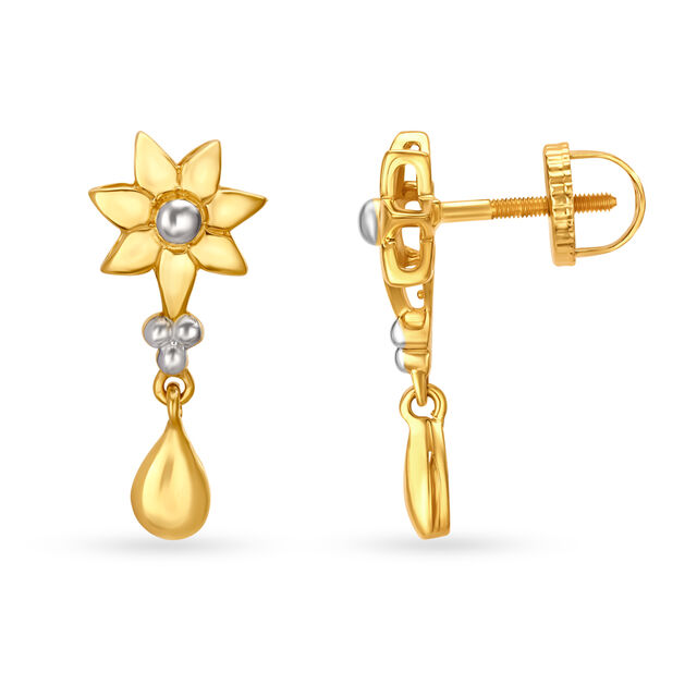 Delightful 18 Karat Yellow Gold Floral Drop Earrings