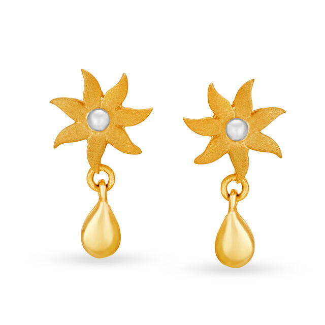 Eye-Pleasing 18 Karat Yellow Gold Sunflower Drop Earrings 