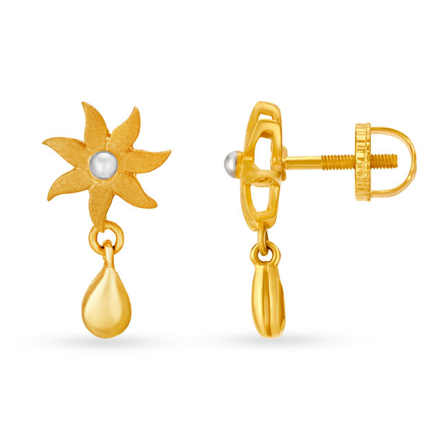 Eye-Pleasing 18 Karat Yellow Gold Sunflower Drop Earrings 2