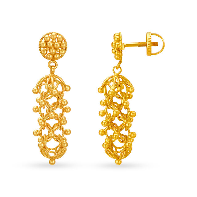 Splendid 22 Karat Yellow Gold Dangling Filigree Drop Earrings,,hi-res 2
