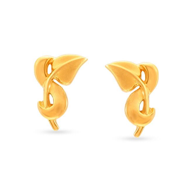 Charming 22 Karat Yellow Gold Leaf Studs