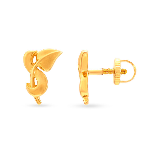 Charming 22 Karat Yellow Gold Leaf Studs