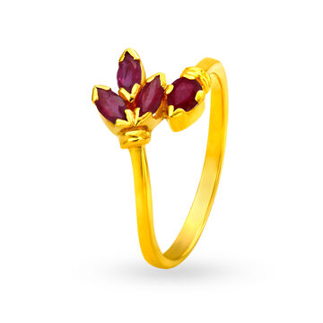 Elegant 22 Karat Gold And Ruby Leaf Ring