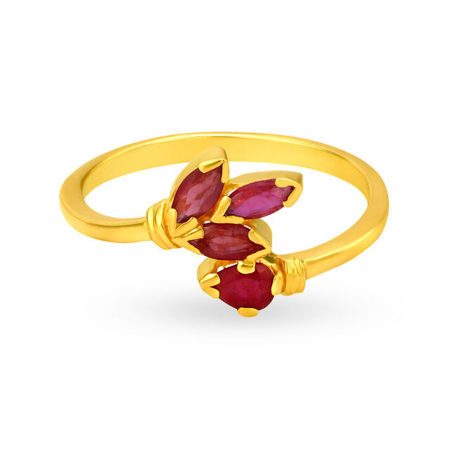 Elegant 22 Karat Gold And Ruby Leaf Ring,,hi-res