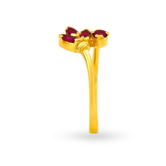 Elegant 22 Karat Gold And Ruby Leaf Ring,,hi-res