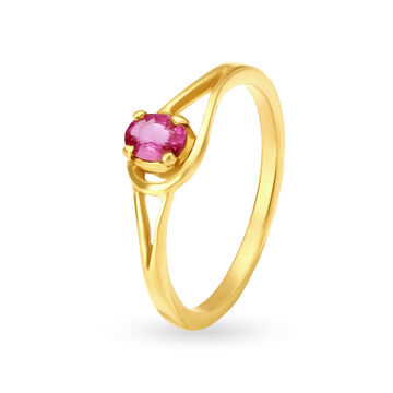Charming 22 Karat Yellow Gold And Ruby Looped Finger Ring