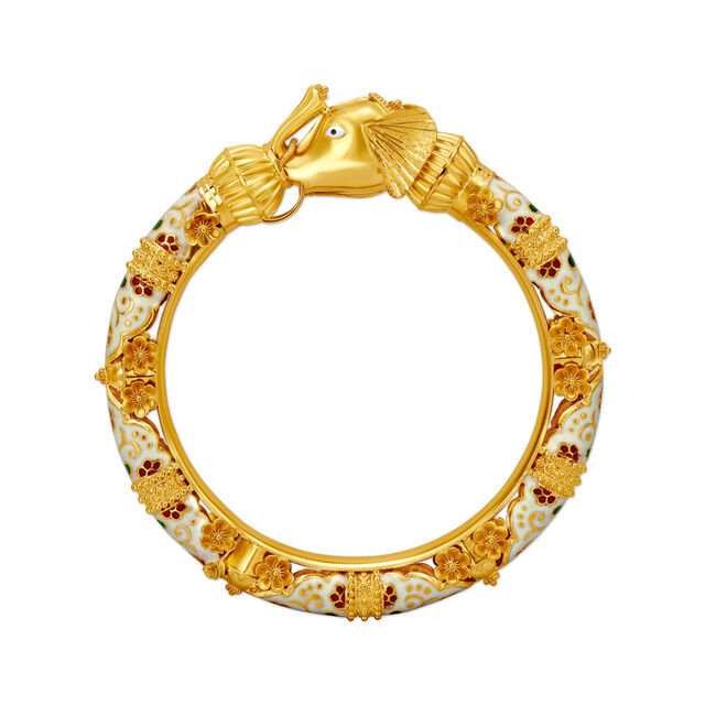 Magnificent Yellow Gold Carved Elephant Bangle 3