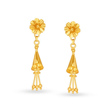 Modish 22 Karat Yellow Gold Floral Drop Earrings