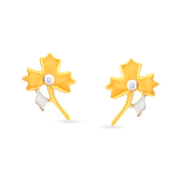 Glowing Leaf Pattern Fancy Gold Stud Earrings