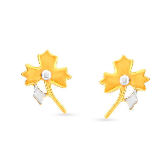 Glowing Leaf Pattern Fancy Gold Stud Earrings,,hi-res 