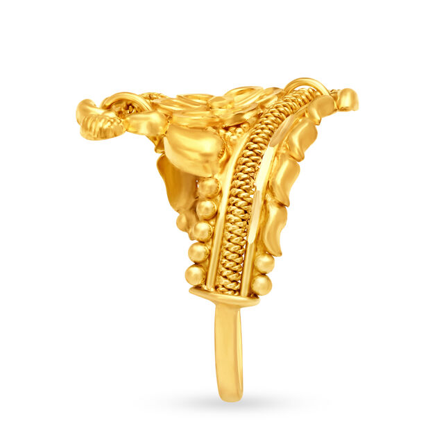 Decorative 22 Karat Yellow Gold Engraved Floral Ring,,hi-res
