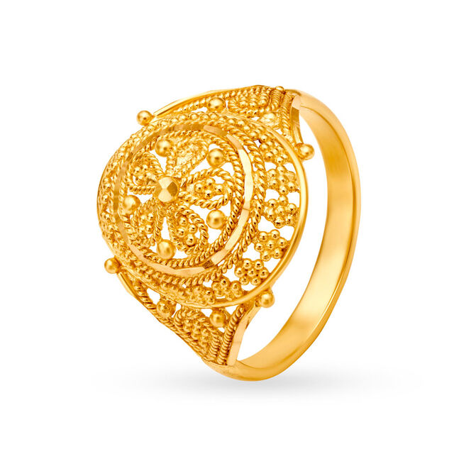 Elongated Rawa Work Gold Finger Ring 
